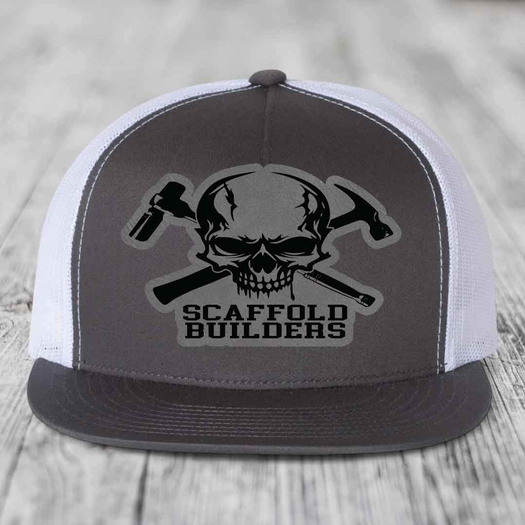 Scaffold Builders - Leather Patch Hat - Grey to Black Patch - Yupoong 6006 Snapback Flatbill Hat