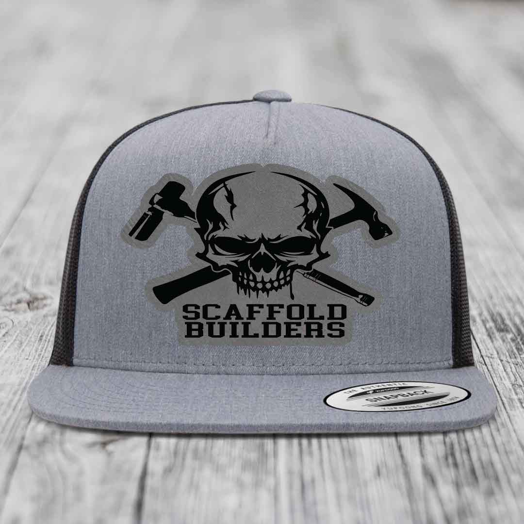 Scaffold Builders - Leather Patch Hat - Grey to Black Patch - Yupoong 6006 Snapback Flatbill Hat