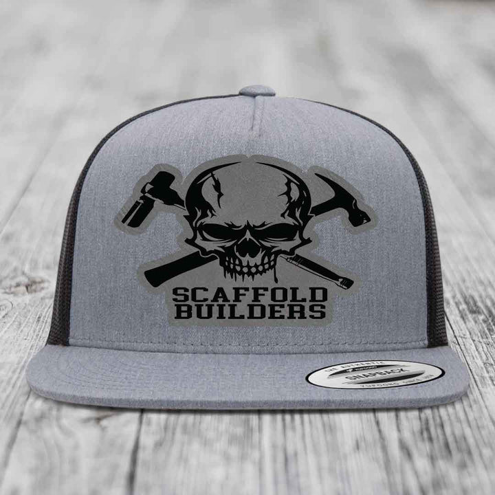 Scaffold Builders - Leather Patch Hat - Grey to Black Patch - Yupoong 6006 Snapback Flatbill Hat