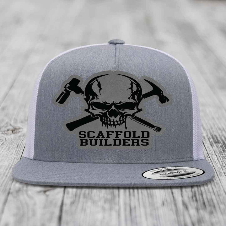 Scaffold Builders - Leather Patch Hat - Grey to Black Patch - Yupoong 6006 Snapback Flatbill Hat