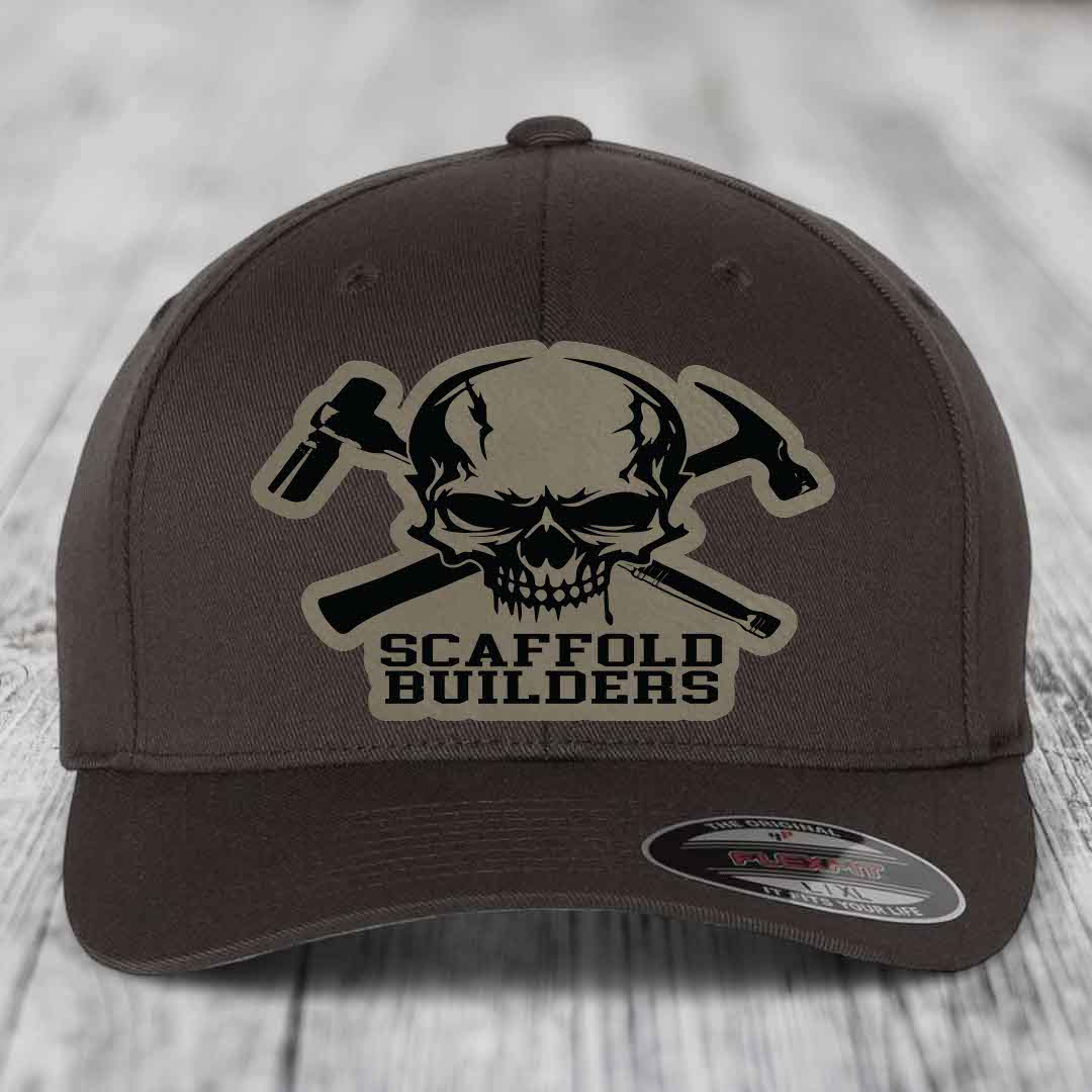 Scaffold Builders - Leather Patch Hat - Light Brown to Black Patch - Flexfit 6277 Fitted Hat