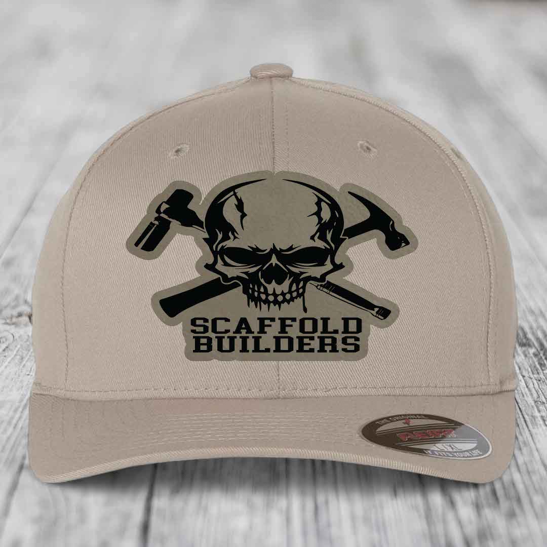 Scaffold Builders - Leather Patch Hat - Light Brown to Black Patch - Flexfit 6277 Fitted Hat