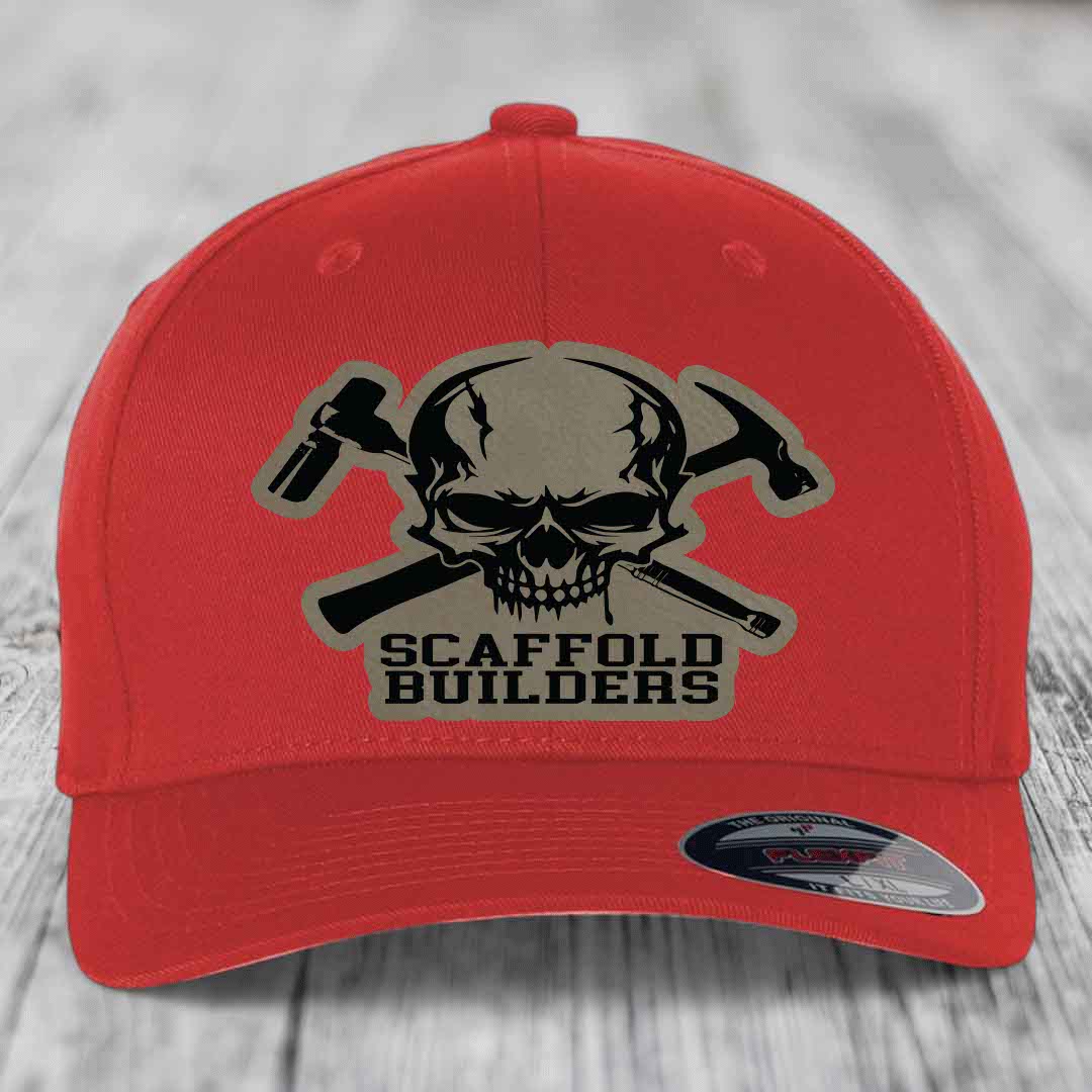Scaffold Builders - Leather Patch Hat - Light Brown to Black Patch - Flexfit 6277 Fitted Hat