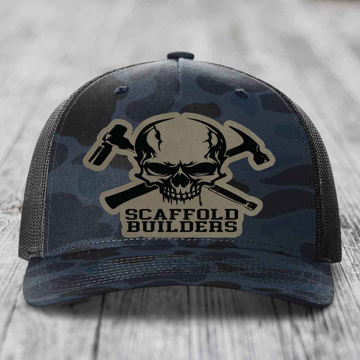 Scaffold Builders - Leather Patch Hat - Light Brown to Black Patch - Richardson 112PFP Snapback Trucker Hat