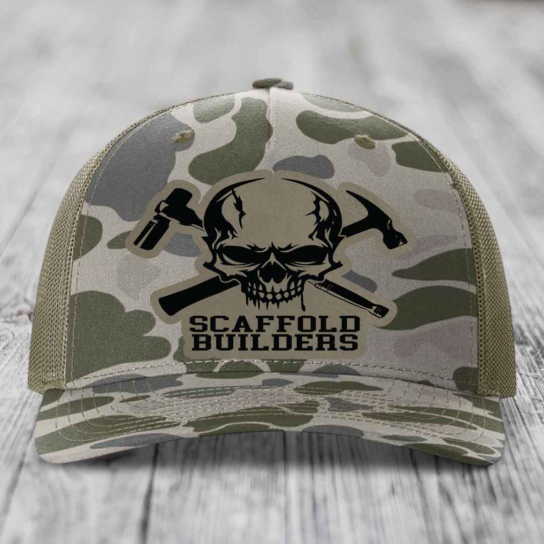 Scaffold Builders - Leather Patch Hat - Light Brown to Black Patch - Richardson 112PFP Snapback Trucker Hat