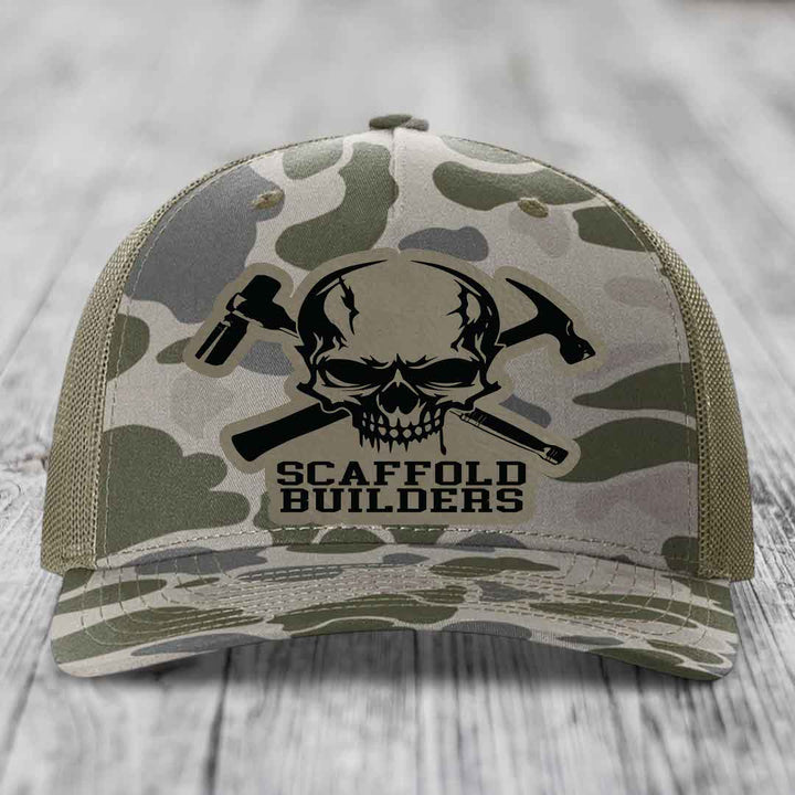Scaffold Builders - Leather Patch Hat - Light Brown to Black Patch - Richardson 112PFP Snapback Trucker Hat