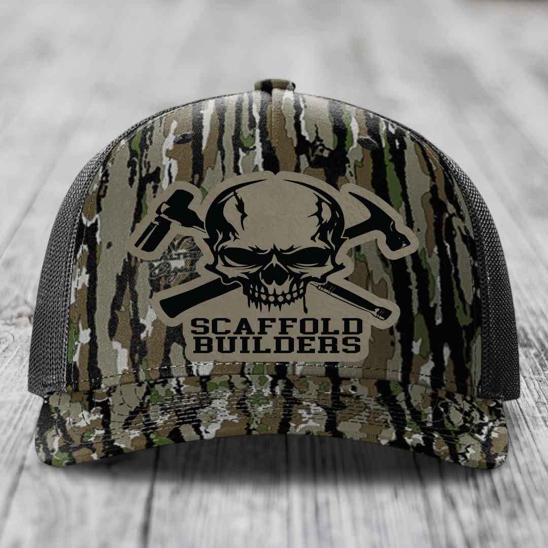 Scaffold Builders - Leather Patch Hat - Light Brown to Black Patch - Richardson 112PFP Snapback Trucker Hat
