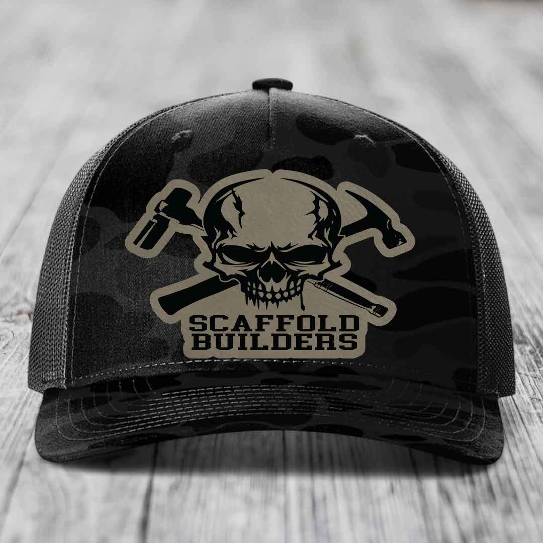 Scaffold Builders - Leather Patch Hat - Light Brown to Black Patch - Richardson 112PFP Snapback Trucker Hat