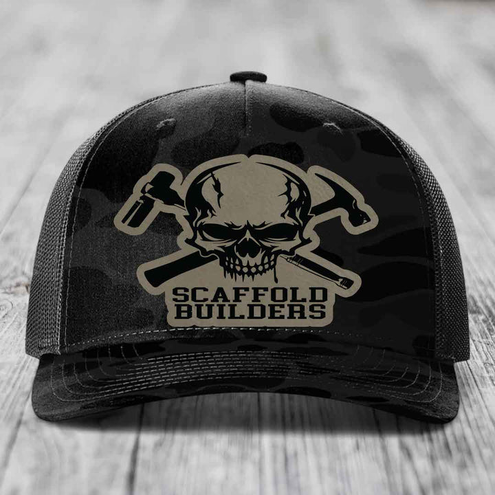 Scaffold Builders - Leather Patch Hat - Light Brown to Black Patch - Richardson 112PFP Snapback Trucker Hat