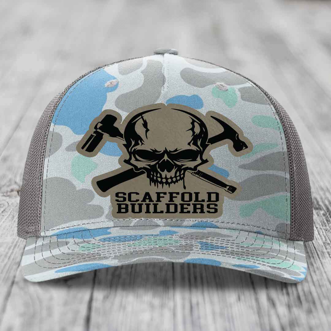 Scaffold Builders - Leather Patch Hat - Light Brown to Black Patch - Richardson 112PFP Snapback Trucker Hat