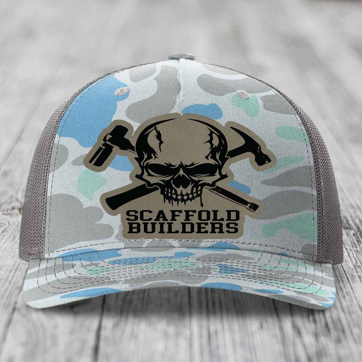 Scaffold Builders - Leather Patch Hat - Light Brown to Black Patch - Richardson 112PFP Snapback Trucker Hat