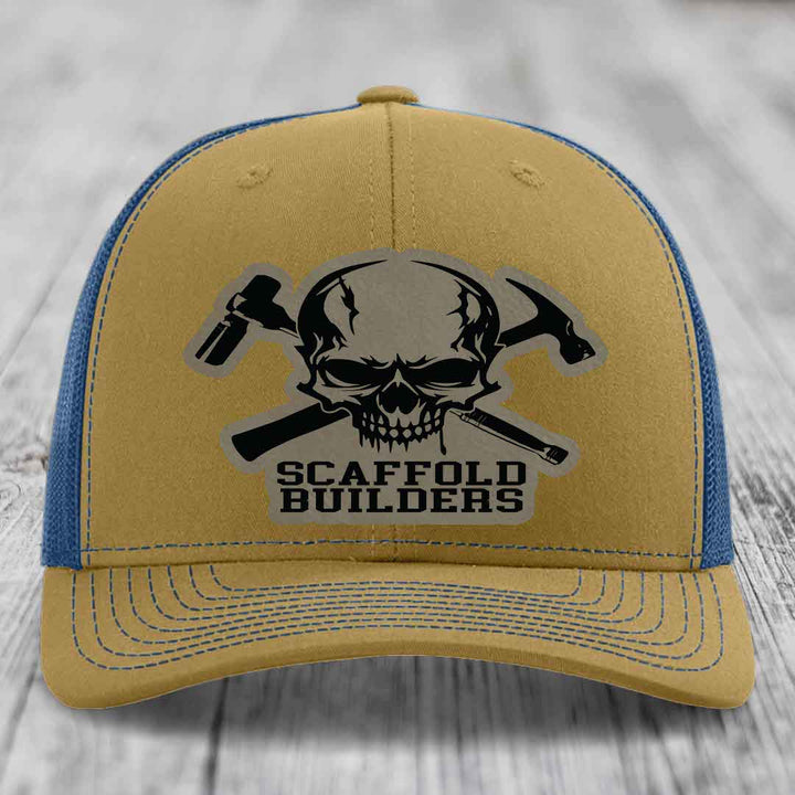 Scaffold Builders - Leather Patch Hat - Light Brown to Black Patch - Richardson 112 Snapback Trucker Hat