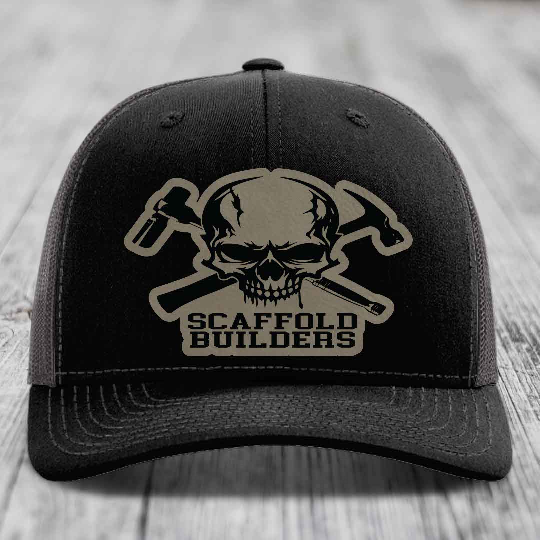 Scaffold Builders - Leather Patch Hat - Light Brown to Black Patch - Richardson 112 Snapback Trucker Hat