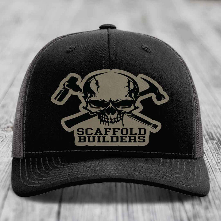Scaffold Builders - Leather Patch Hat - Light Brown to Black Patch - Richardson 112 Snapback Trucker Hat