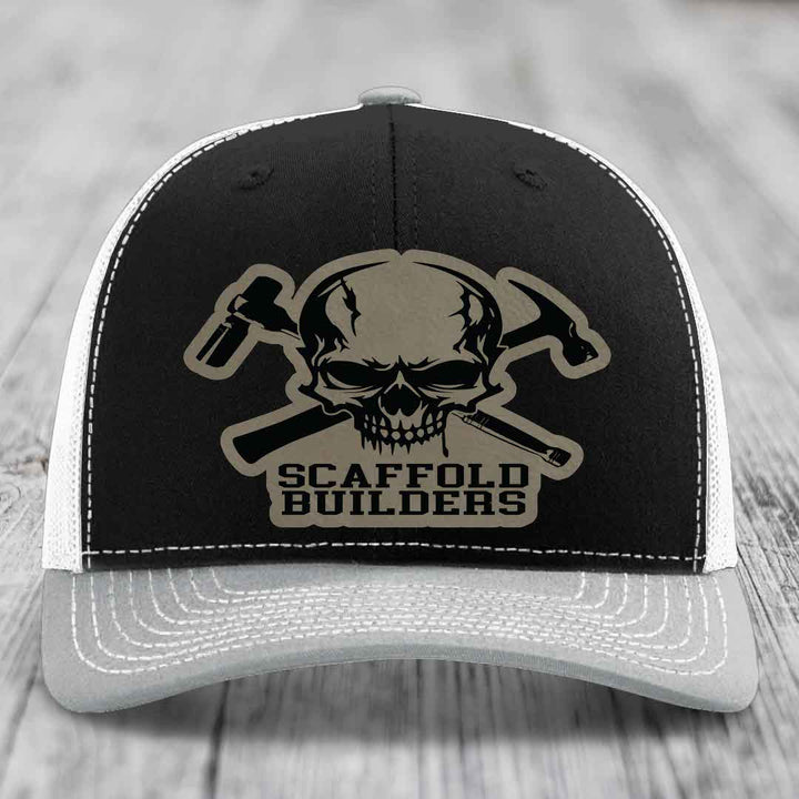 Scaffold Builders - Leather Patch Hat - Light Brown to Black Patch - Richardson 112 Snapback Trucker Hat