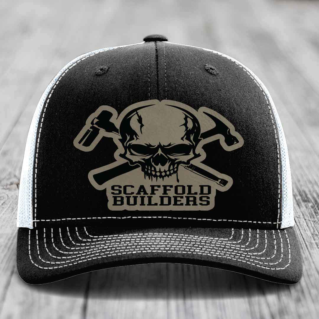 Scaffold Builders - Leather Patch Hat - Light Brown to Black Patch - Richardson 112 Snapback Trucker Hat
