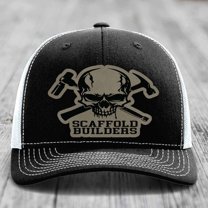 Scaffold Builders - Leather Patch Hat - Light Brown to Black Patch - Richardson 112 Snapback Trucker Hat