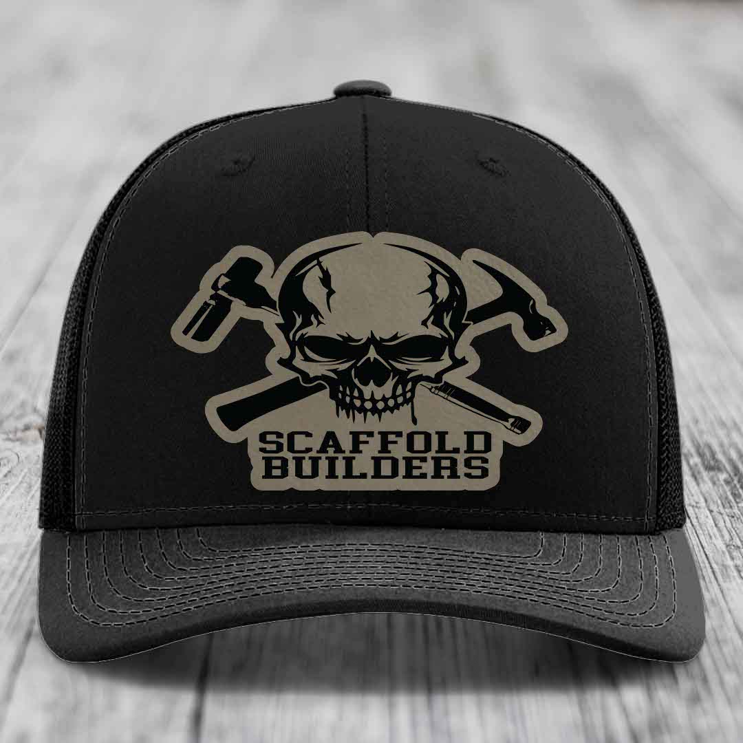 Scaffold Builders - Leather Patch Hat - Light Brown to Black Patch - Richardson 112 Snapback Trucker Hat