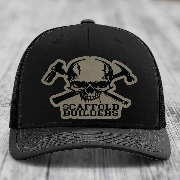 Scaffold Builders - Leather Patch Hat - Light Brown to Black Patch - Richardson 112 Snapback Trucker Hat