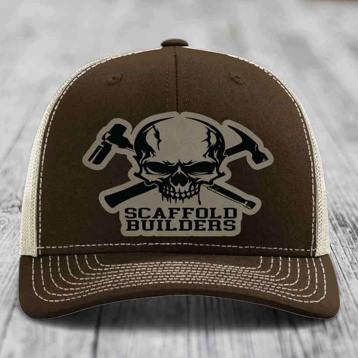 Scaffold Builders - Leather Patch Hat - Light Brown to Black Patch - Richardson 112 Snapback Trucker Hat