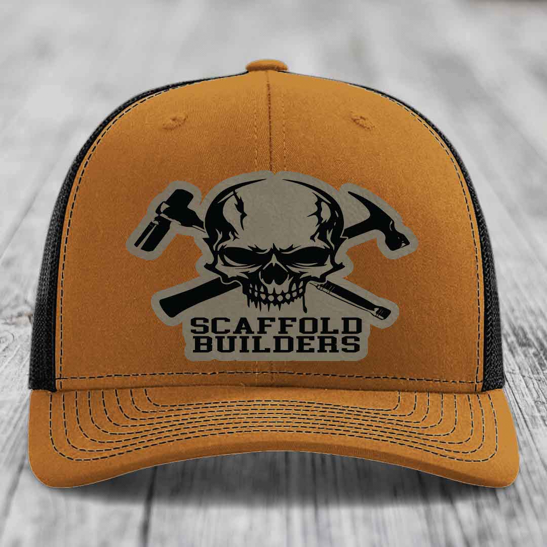 Scaffold Builders - Leather Patch Hat - Light Brown to Black Patch - Richardson 112 Snapback Trucker Hat