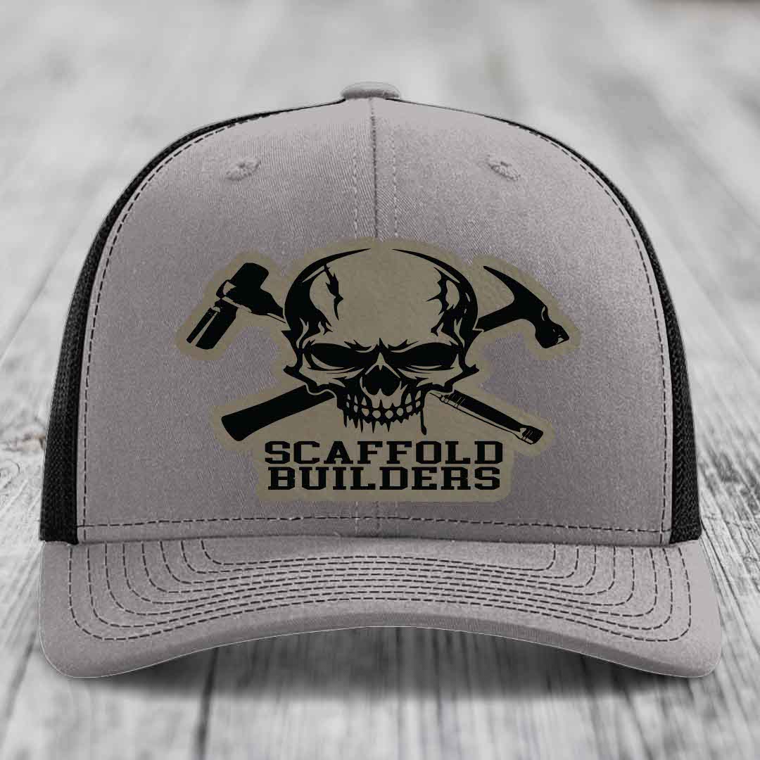 Scaffold Builders - Leather Patch Hat - Light Brown to Black Patch - Richardson 112 Snapback Trucker Hat