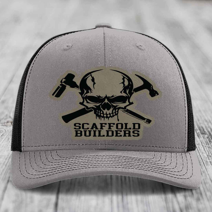 Scaffold Builders - Leather Patch Hat - Light Brown to Black Patch - Richardson 112 Snapback Trucker Hat