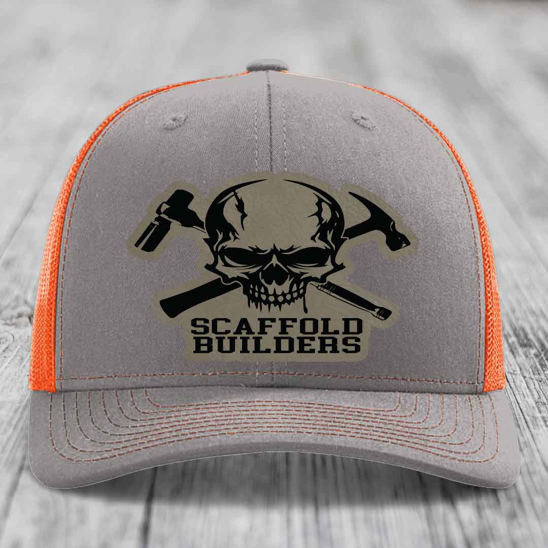 Scaffold Builders - Leather Patch Hat - Light Brown to Black Patch - Richardson 112 Snapback Trucker Hat