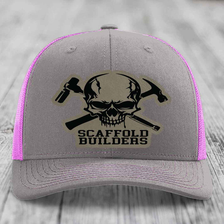 Scaffold Builders - Leather Patch Hat - Light Brown to Black Patch - Richardson 112 Snapback Trucker Hat