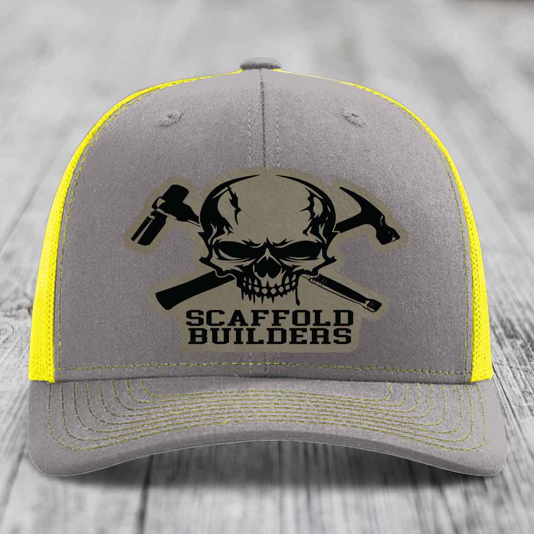 Scaffold Builders - Leather Patch Hat - Light Brown to Black Patch - Richardson 112 Snapback Trucker Hat