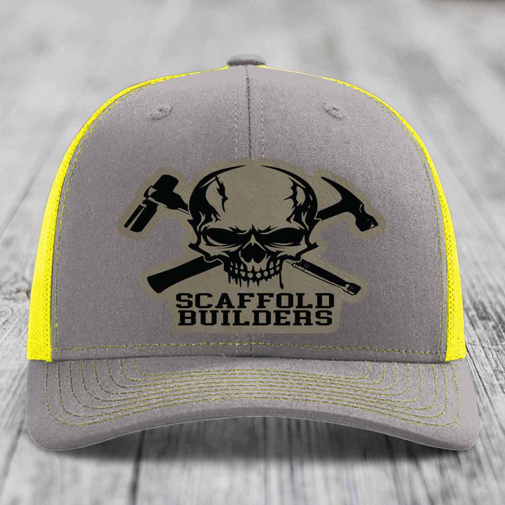 Scaffold Builders - Leather Patch Hat - Light Brown to Black Patch - Richardson 112 Snapback Trucker Hat