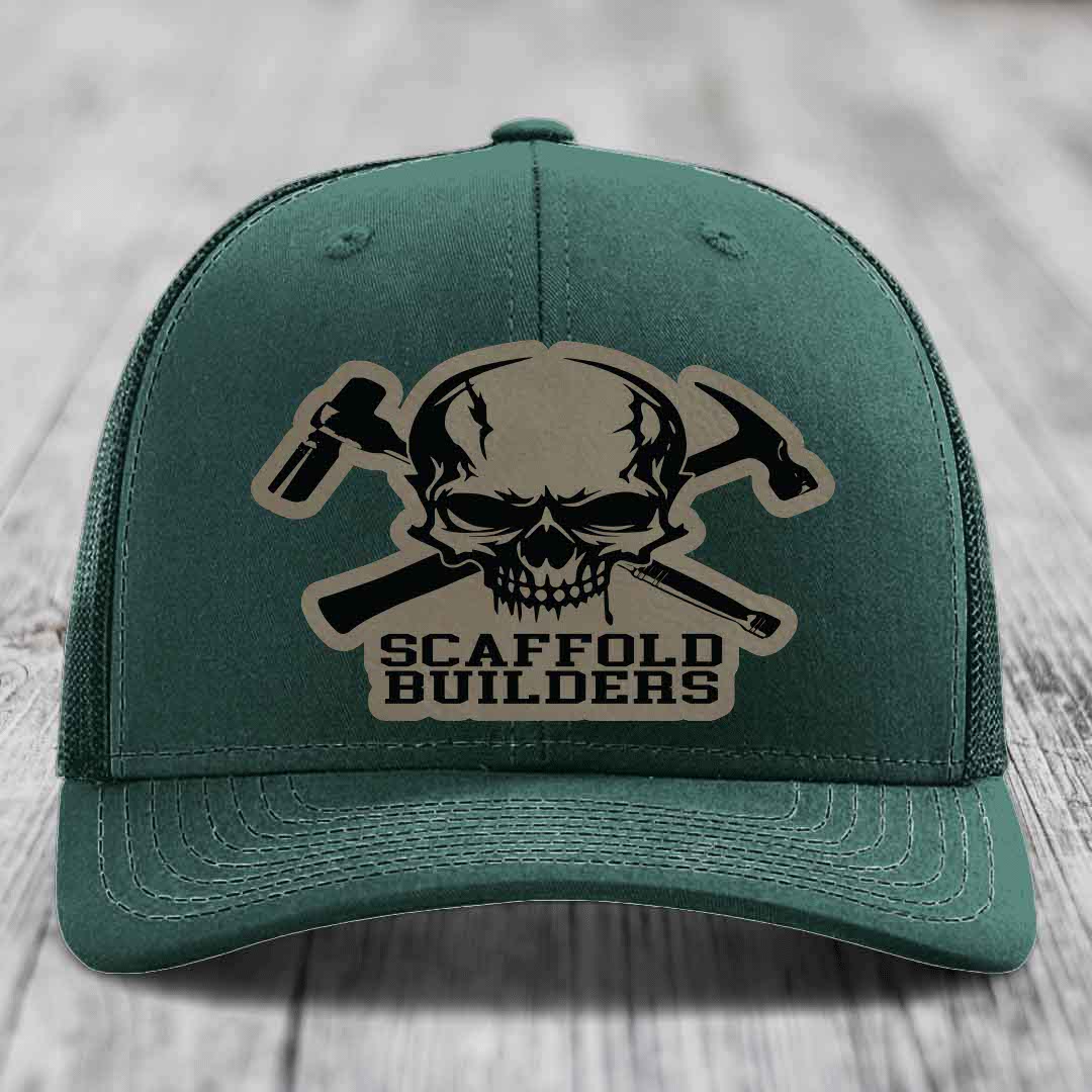 Scaffold Builders - Leather Patch Hat - Light Brown to Black Patch - Richardson 112 Snapback Trucker Hat