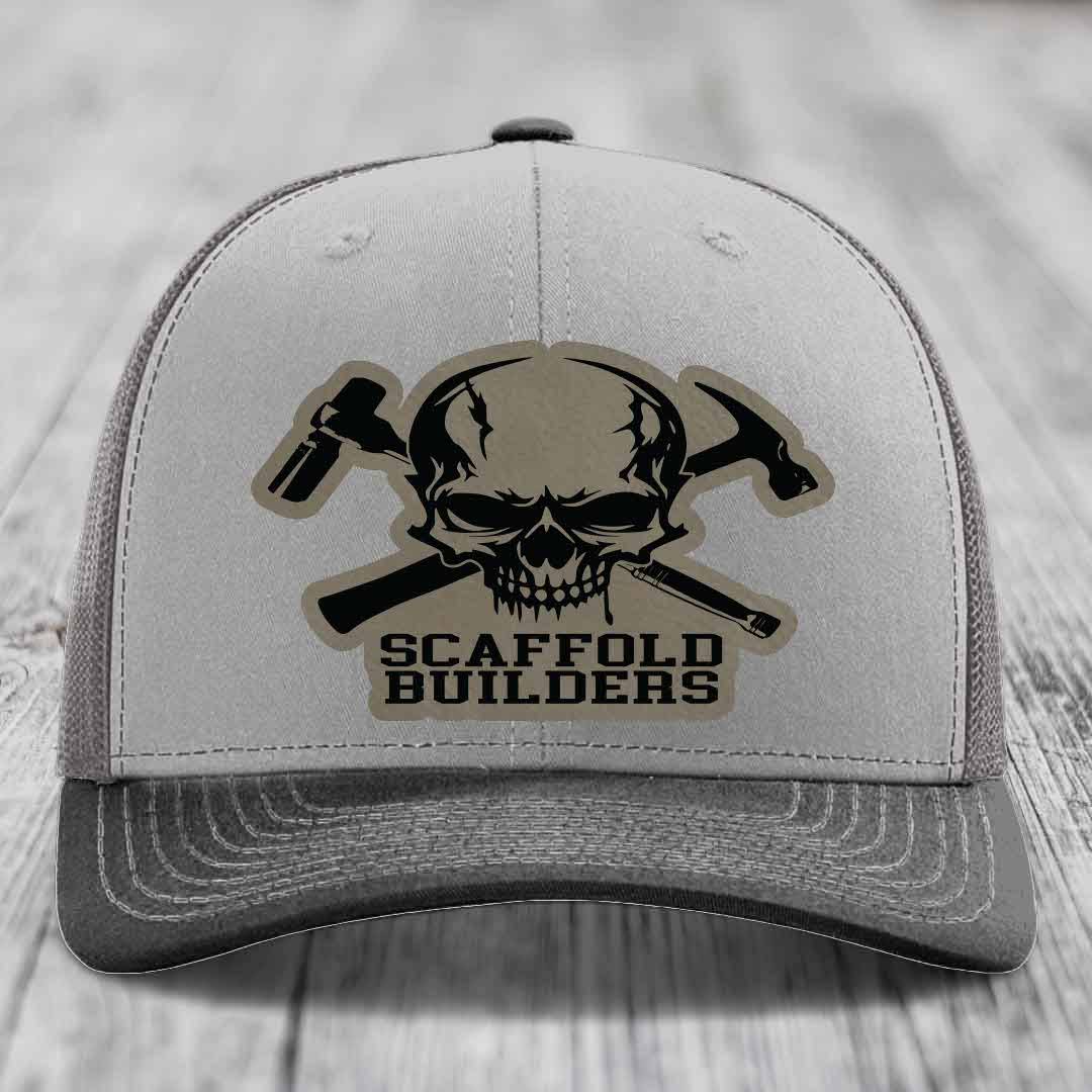 Scaffold Builders - Leather Patch Hat - Light Brown to Black Patch - Richardson 112 Snapback Trucker Hat