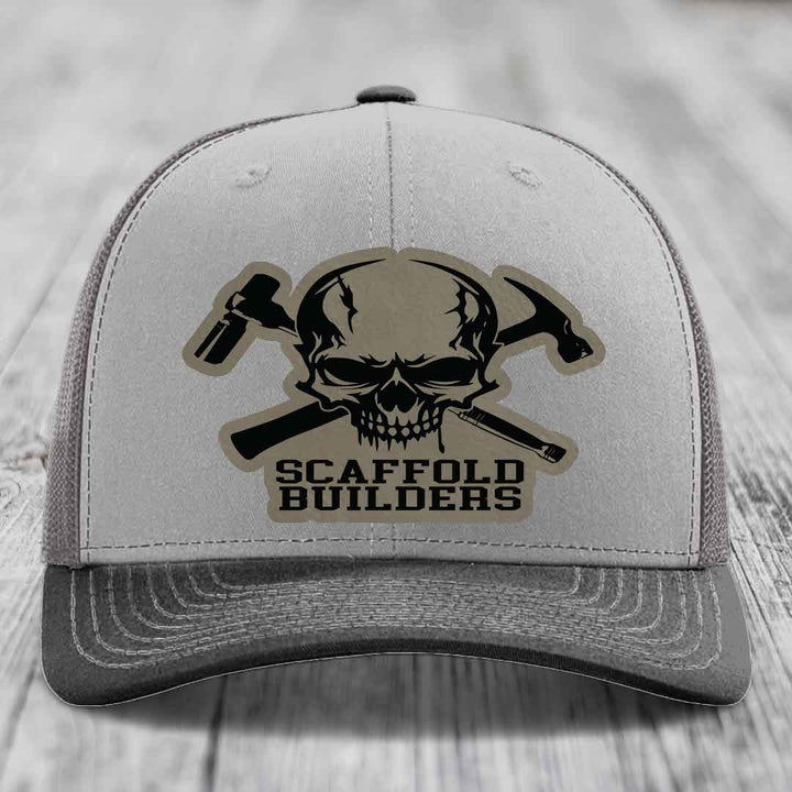 Scaffold Builders - Leather Patch Hat - Light Brown to Black Patch - Richardson 112 Snapback Trucker Hat