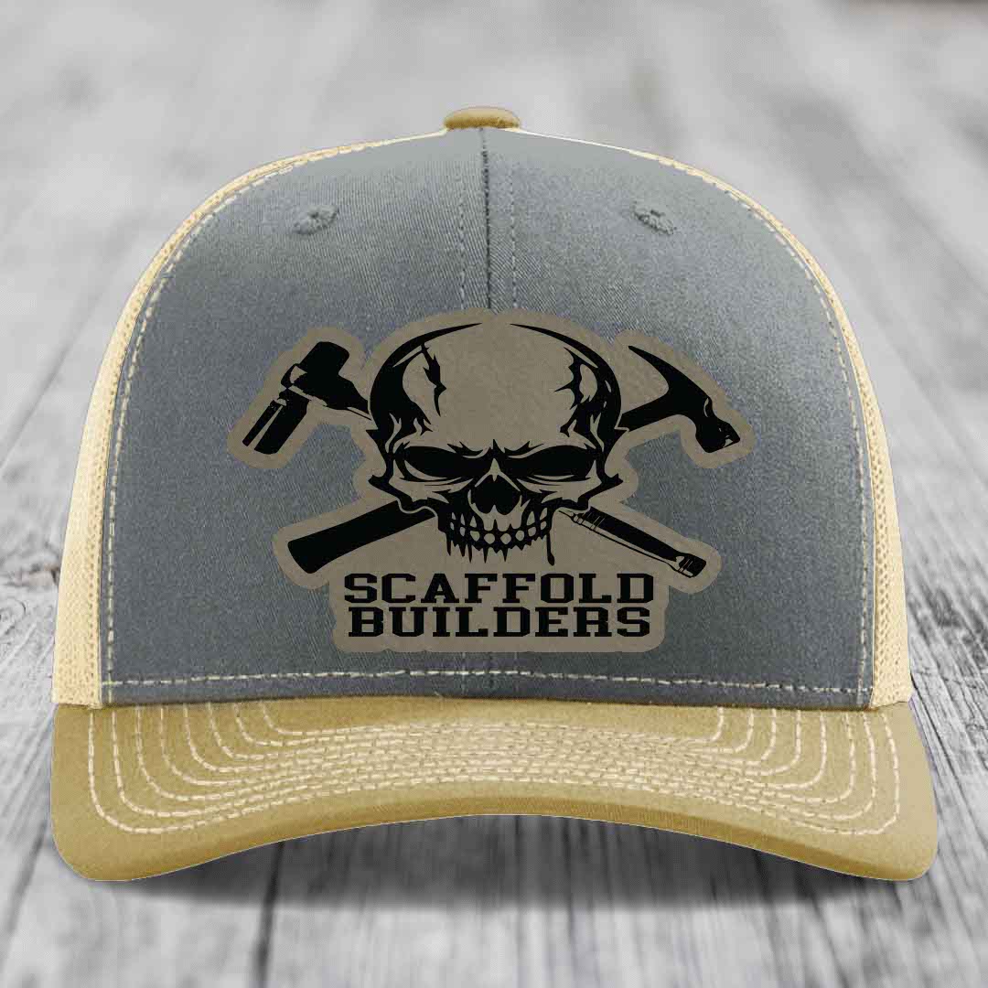 Scaffold Builders - Leather Patch Hat - Light Brown to Black Patch - Richardson 112 Snapback Trucker Hat