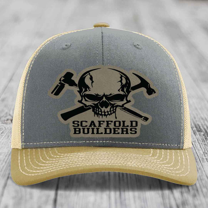 Scaffold Builders - Leather Patch Hat - Light Brown to Black Patch - Richardson 112 Snapback Trucker Hat