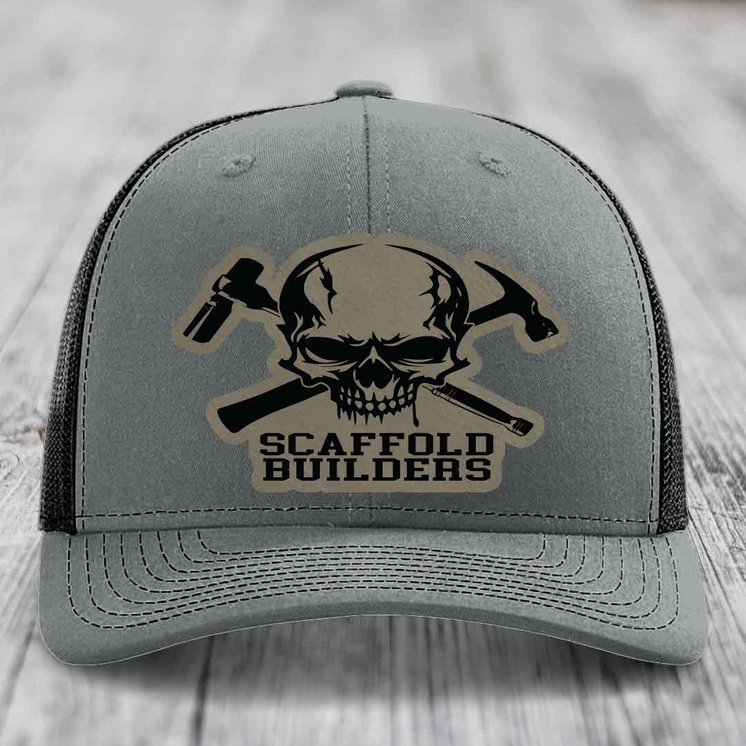 Scaffold Builders - Leather Patch Hat - Light Brown to Black Patch - Richardson 112 Snapback Trucker Hat