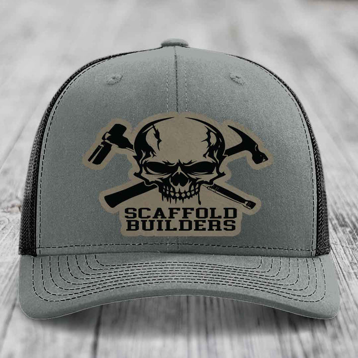 Scaffold Builders - Leather Patch Hat - Light Brown to Black Patch - Richardson 112 Snapback Trucker Hat