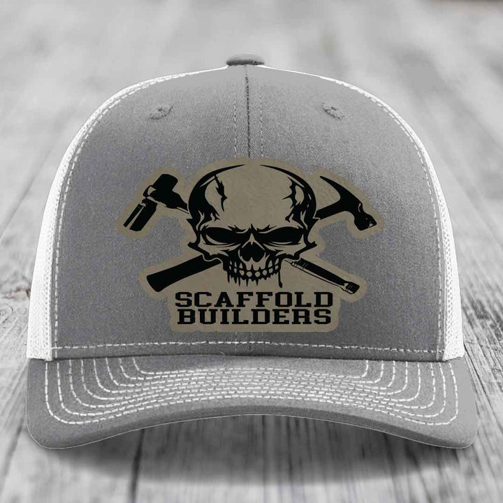 Scaffold Builders - Leather Patch Hat - Light Brown to Black Patch - Richardson 112 Snapback Trucker Hat