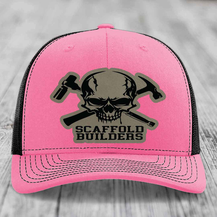 Scaffold Builders - Leather Patch Hat - Light Brown to Black Patch - Richardson 112 Snapback Trucker Hat