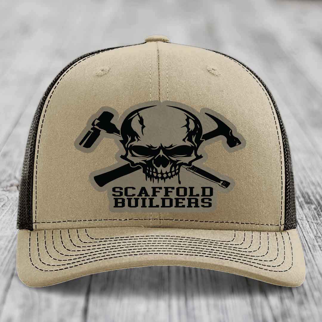 Scaffold Builders - Leather Patch Hat - Light Brown to Black Patch - Richardson 112 Snapback Trucker Hat