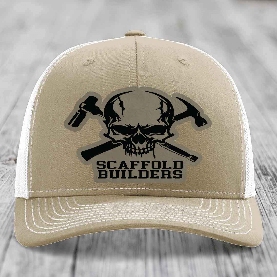 Scaffold Builders - Leather Patch Hat - Light Brown to Black Patch - Richardson 112 Snapback Trucker Hat
