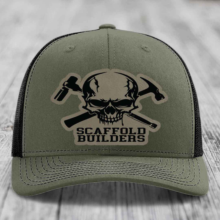 Scaffold Builders - Leather Patch Hat - Light Brown to Black Patch - Richardson 112 Snapback Trucker Hat