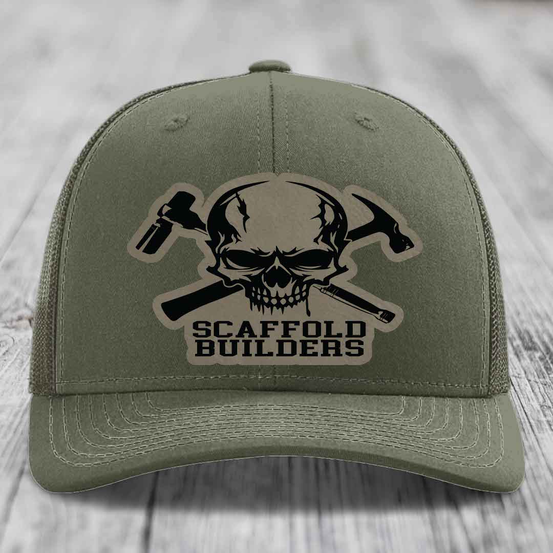 Scaffold Builders - Leather Patch Hat - Light Brown to Black Patch - Richardson 112 Snapback Trucker Hat