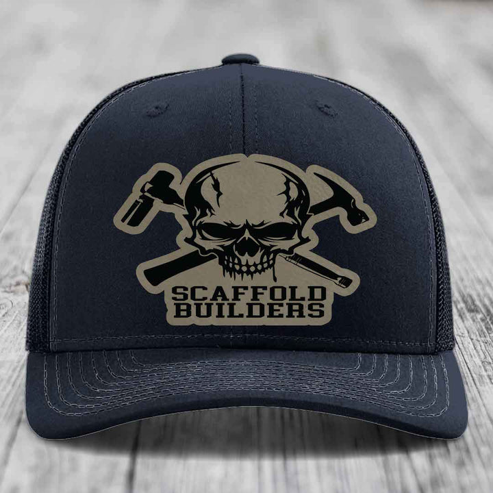 Scaffold Builders - Leather Patch Hat - Light Brown to Black Patch - Richardson 112 Snapback Trucker Hat