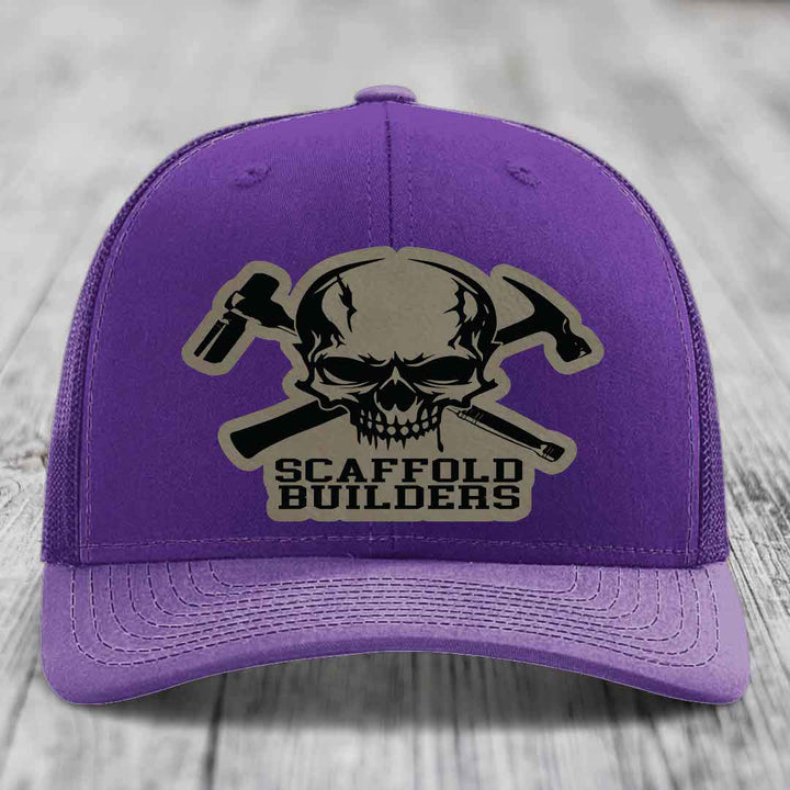 Scaffold Builders - Leather Patch Hat - Light Brown to Black Patch - Richardson 112 Snapback Trucker Hat
