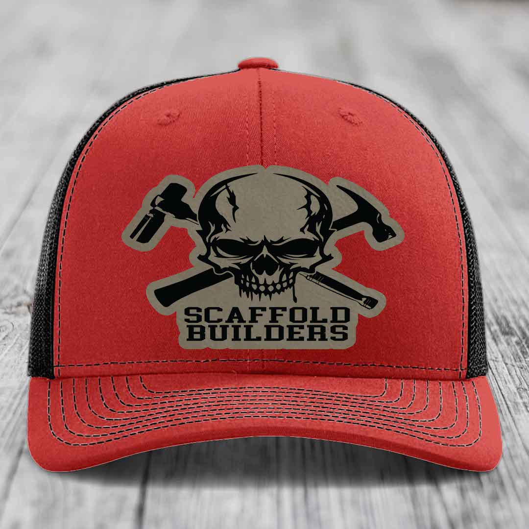 Scaffold Builders - Leather Patch Hat - Light Brown to Black Patch - Richardson 112 Snapback Trucker Hat
