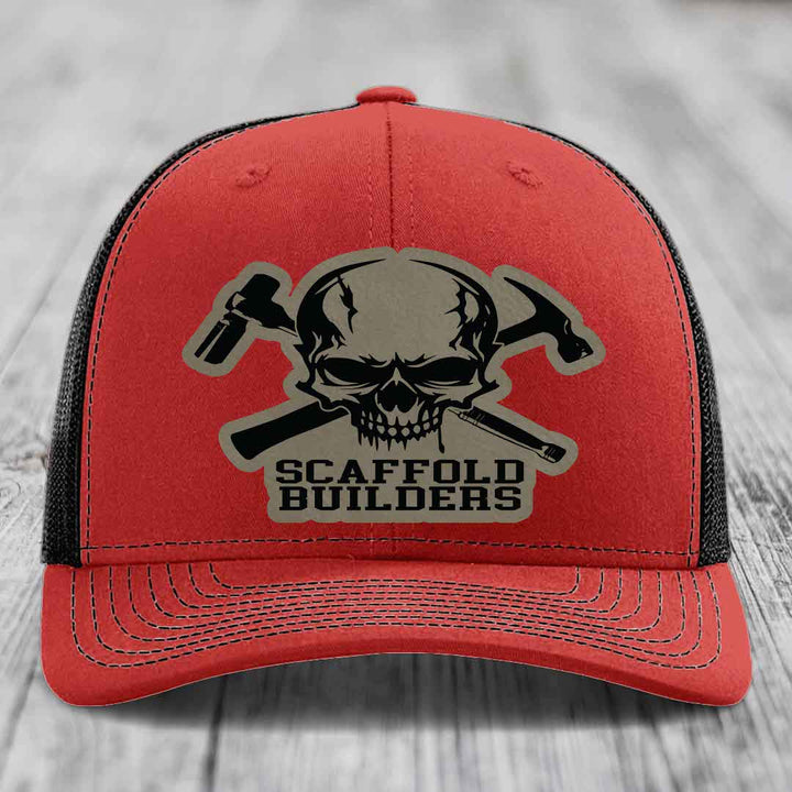 Scaffold Builders - Leather Patch Hat - Light Brown to Black Patch - Richardson 112 Snapback Trucker Hat