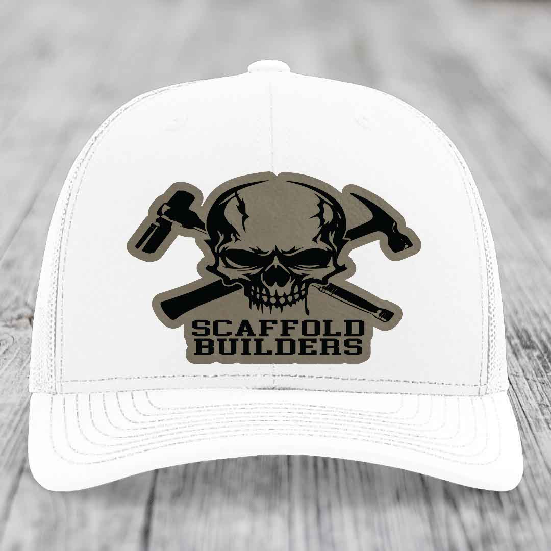 Scaffold Builders - Leather Patch Hat - Light Brown to Black Patch - Richardson 112 Snapback Trucker Hat