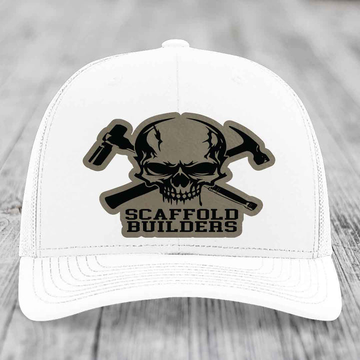 Scaffold Builders - Leather Patch Hat - Light Brown to Black Patch - Richardson 112 Snapback Trucker Hat